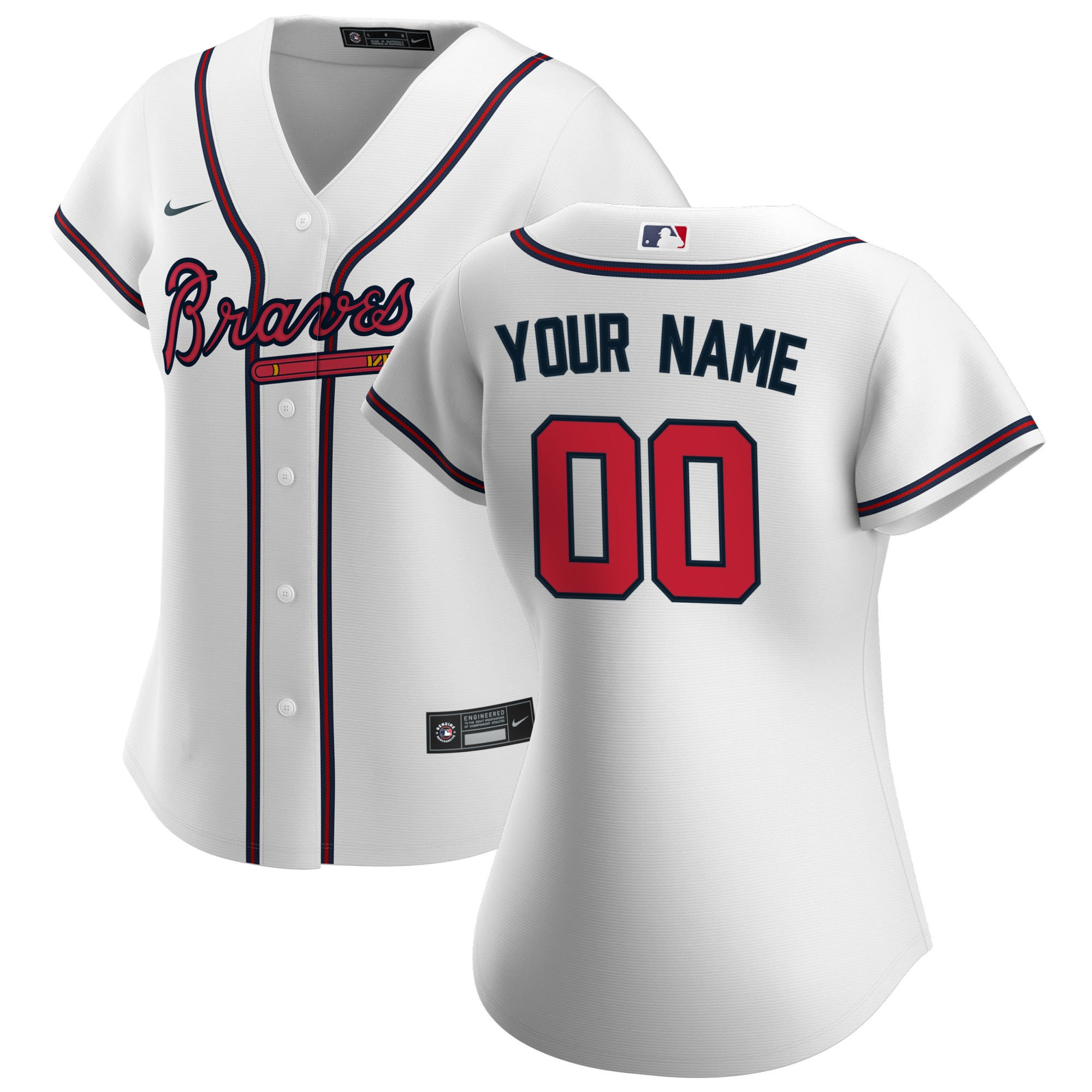 Atlanta Braves Womens Home Replica Custom Jersey – White Custom Jerseys MLB