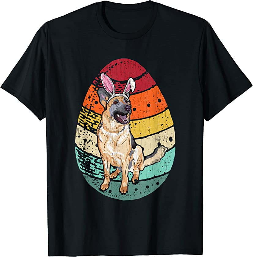 Vintage German Shepherd Dog Egg Bunny Ears Happy Easter Day T-Shirt