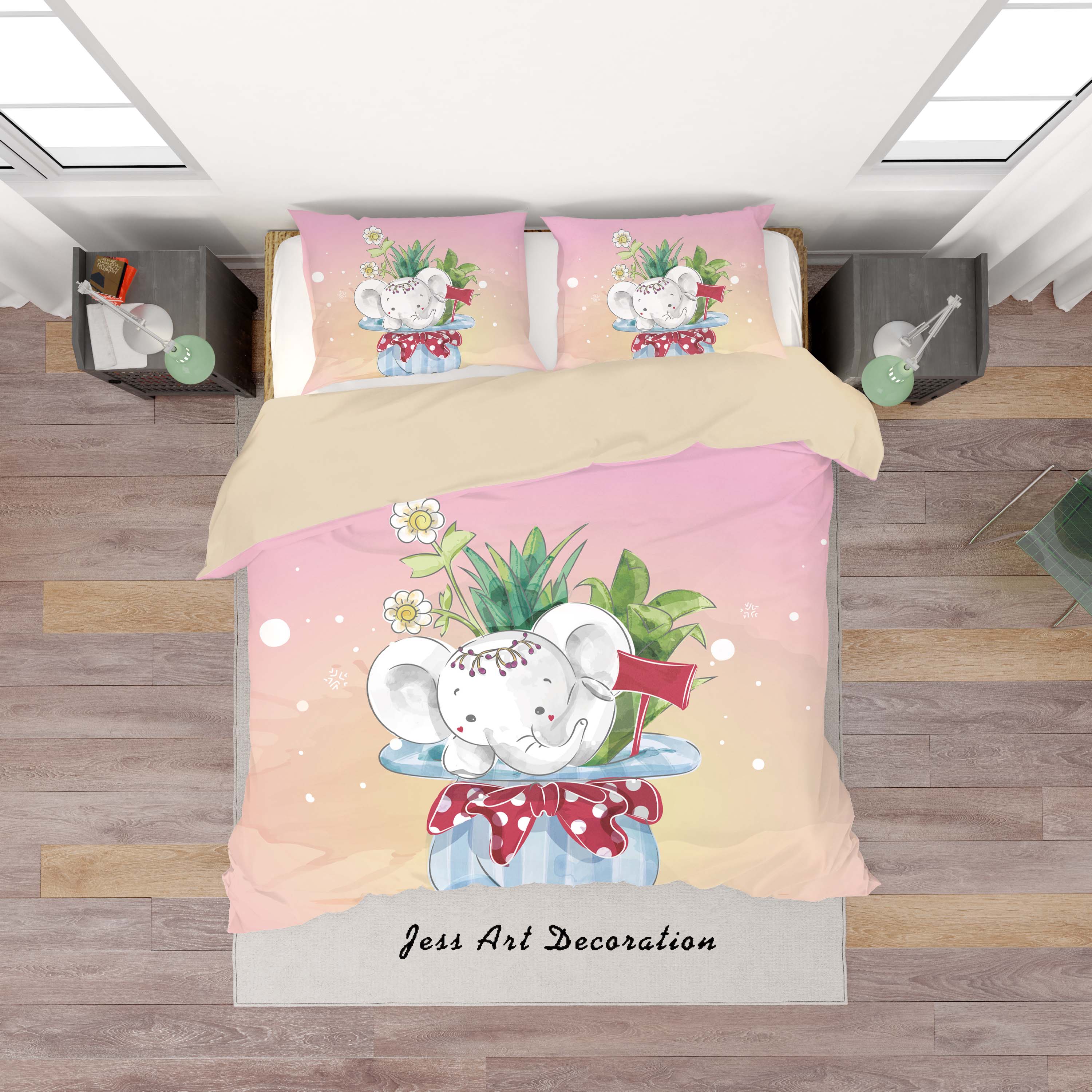 3D Cartoon Hat Floral Elephant Quilt Cover Set Bedding Set Duvet Cover Pillowcases Sf57