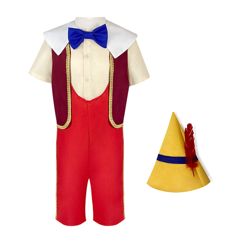 2022 New CosDaddy Children Pinocchio Cosplay Costume Top Pants Halloween Boys Clothes Carnival Halloween Kids Costume alx