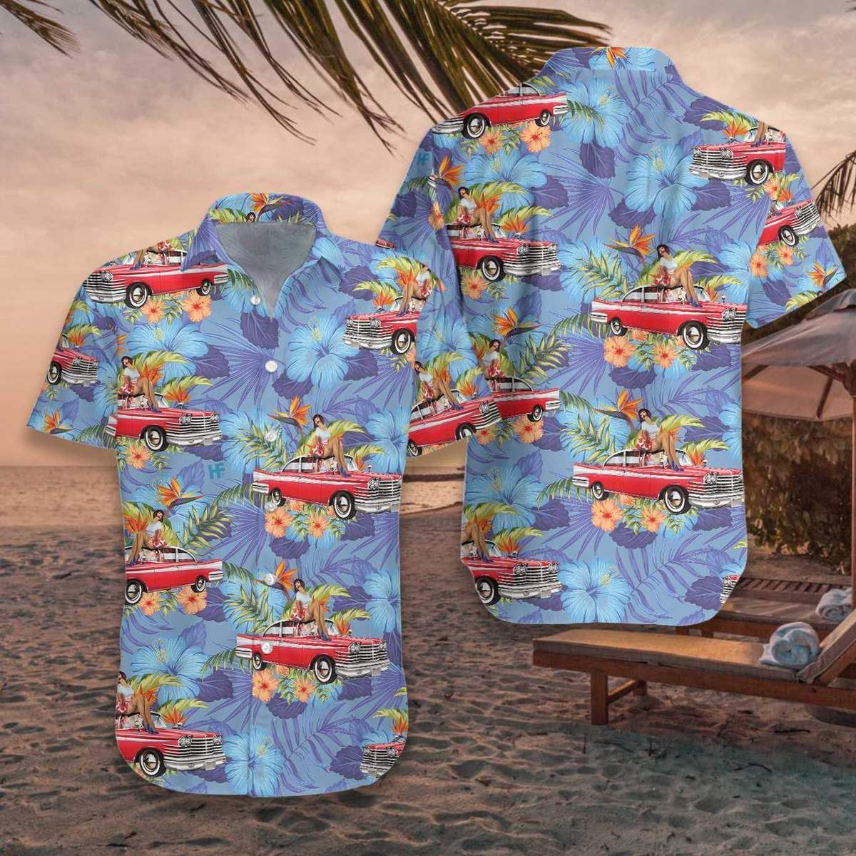 Felacia Blue Retro Vintage Girl And Car Hawaiian Ha72205