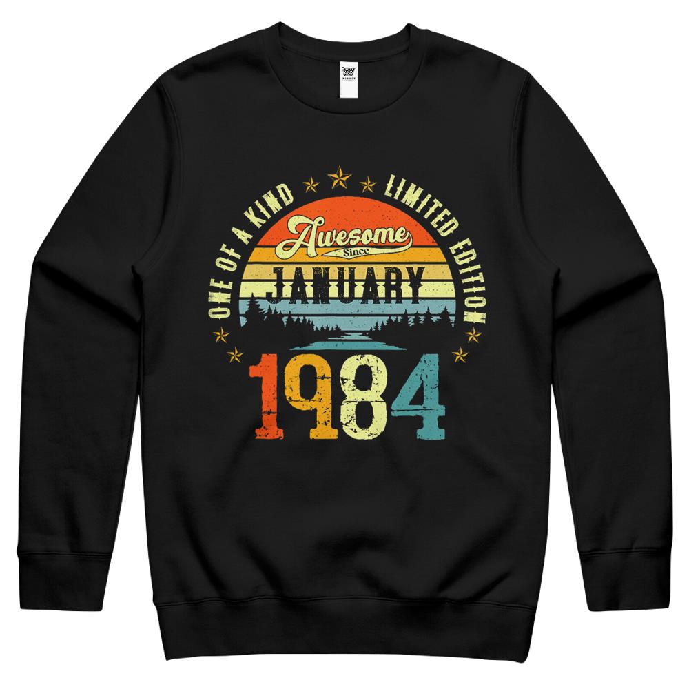 Awesome Since January 1984 Vintage 38Th Birthday Crewneck Sweatshirt