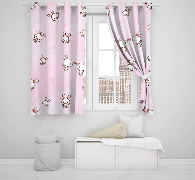 3D Hand Drawn Pink Animal Rabbit Curtains And Drapes Lqh 109