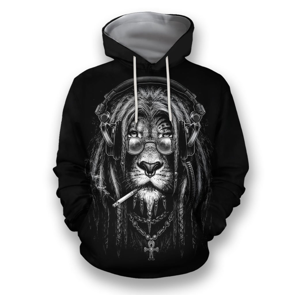 3D All Over Print Black & White Lion Smoking