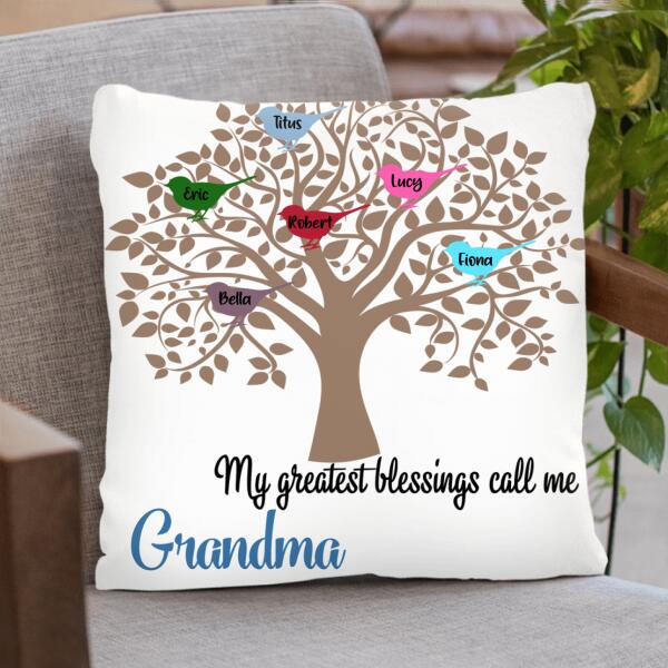 Custom Personalized Family Tree Pillow Cover- Upto 10 Birds – Christmas Gift For Family – My Greatest Blessings Call Me