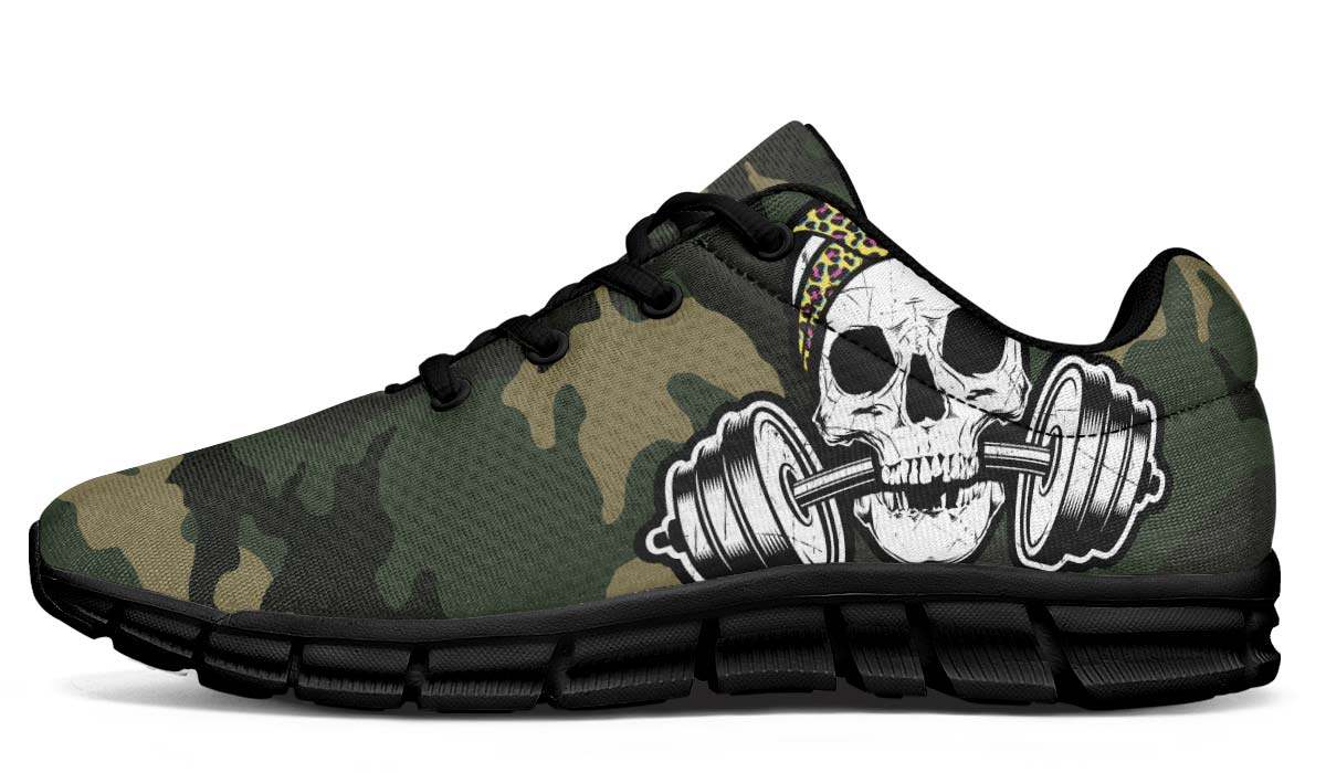 Leopard Pattern Dumbbell Skull Camo Breathable Sneakers Custom Shoes V6