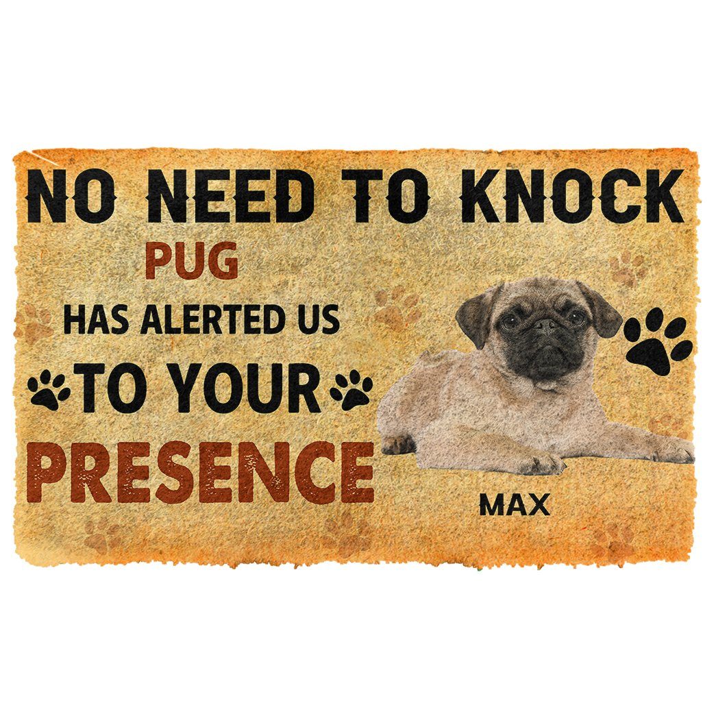 Gearhumans  Gearhuman 3D No Need To Knock Pug Dog Custom Name Doormat