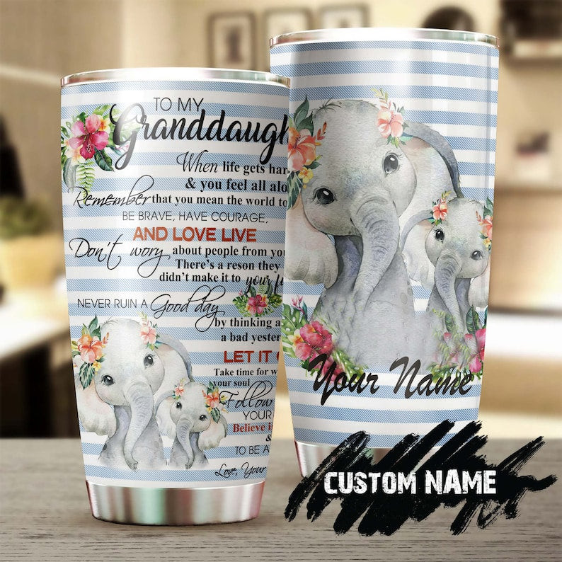 You Mean The World To Me Elephant Personalized Tumbler-Granddaughter Tumbler-Birthday Gift Christmas Gift For Granddaughter From Grandma