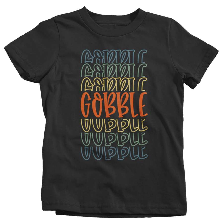 Kids Cute Thanksgiving T Shirt Gobble Shirt Fun Stacked Font Mirror Text Retro Tshirt Vintage Thanksgiving T-Shirt