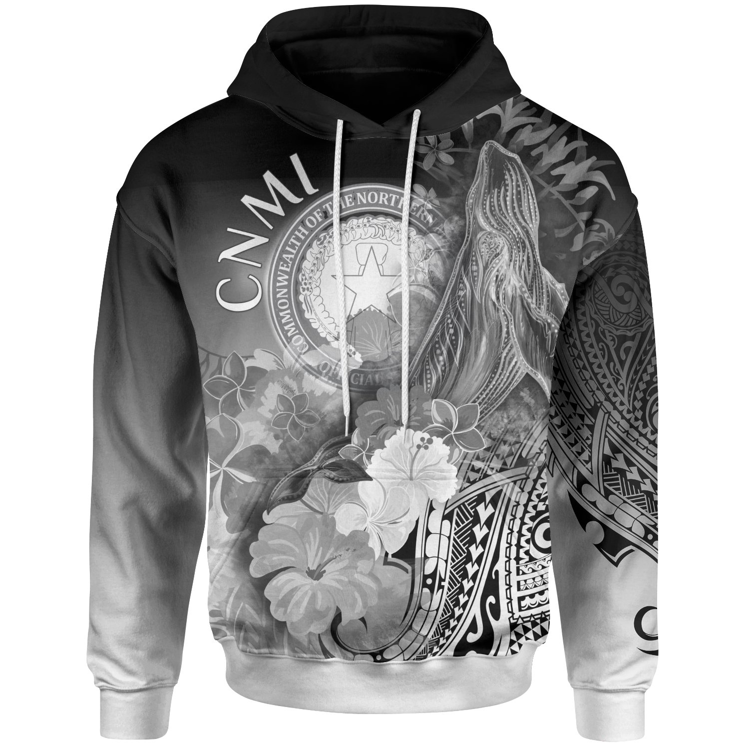 CNMI Hoodie – Humpback Whale with Tropical Flowers (White) – BN18