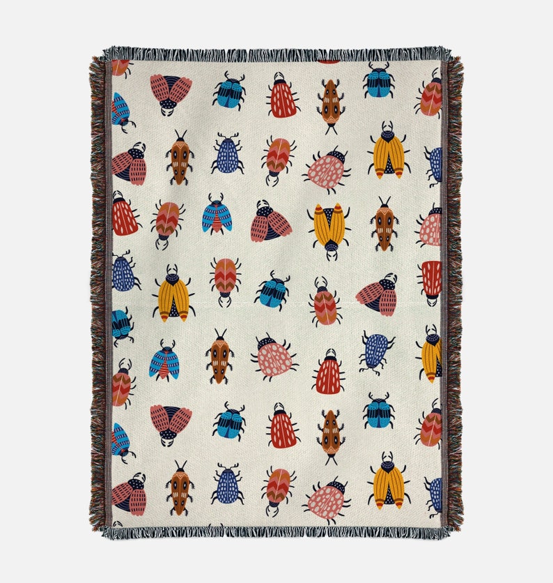 Beetles Coloful Vintage Retro Style Couch Sofa Blanket,  Woven Throw Blanket Home Decor