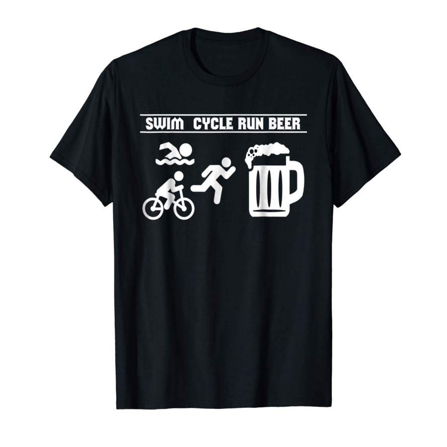 Swim Cycle Beer Gift Rider Tour De Biker Fun Shirt Bicycle Men Printed T Shirts