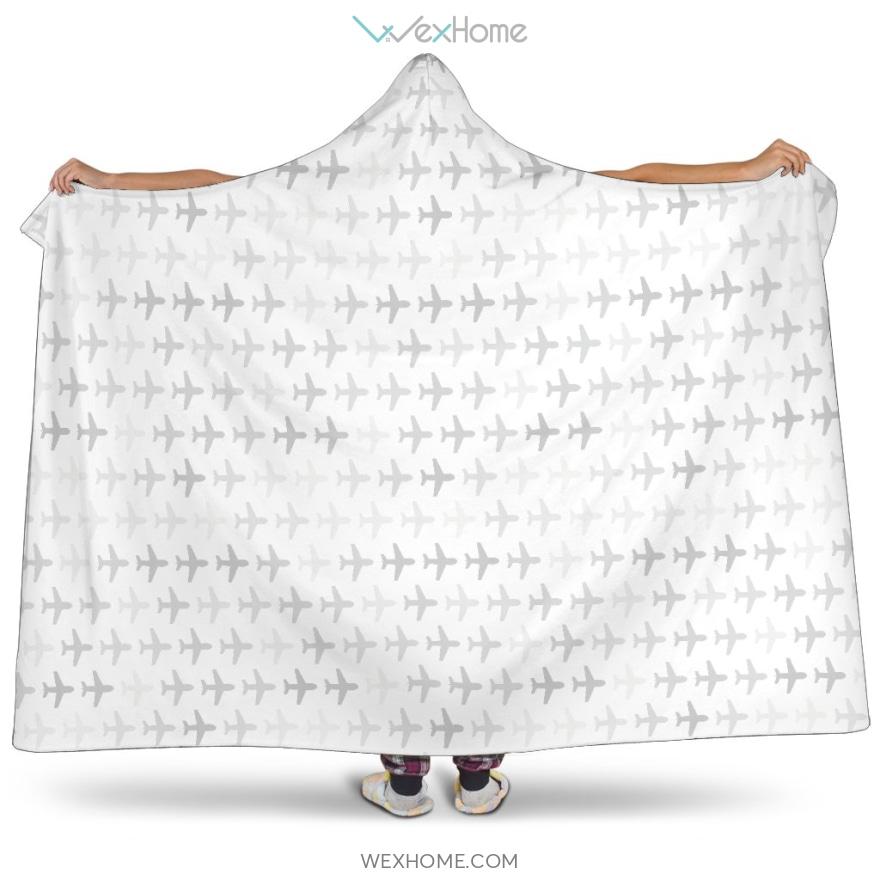 Airplane Print Pattern Hooded Blanket