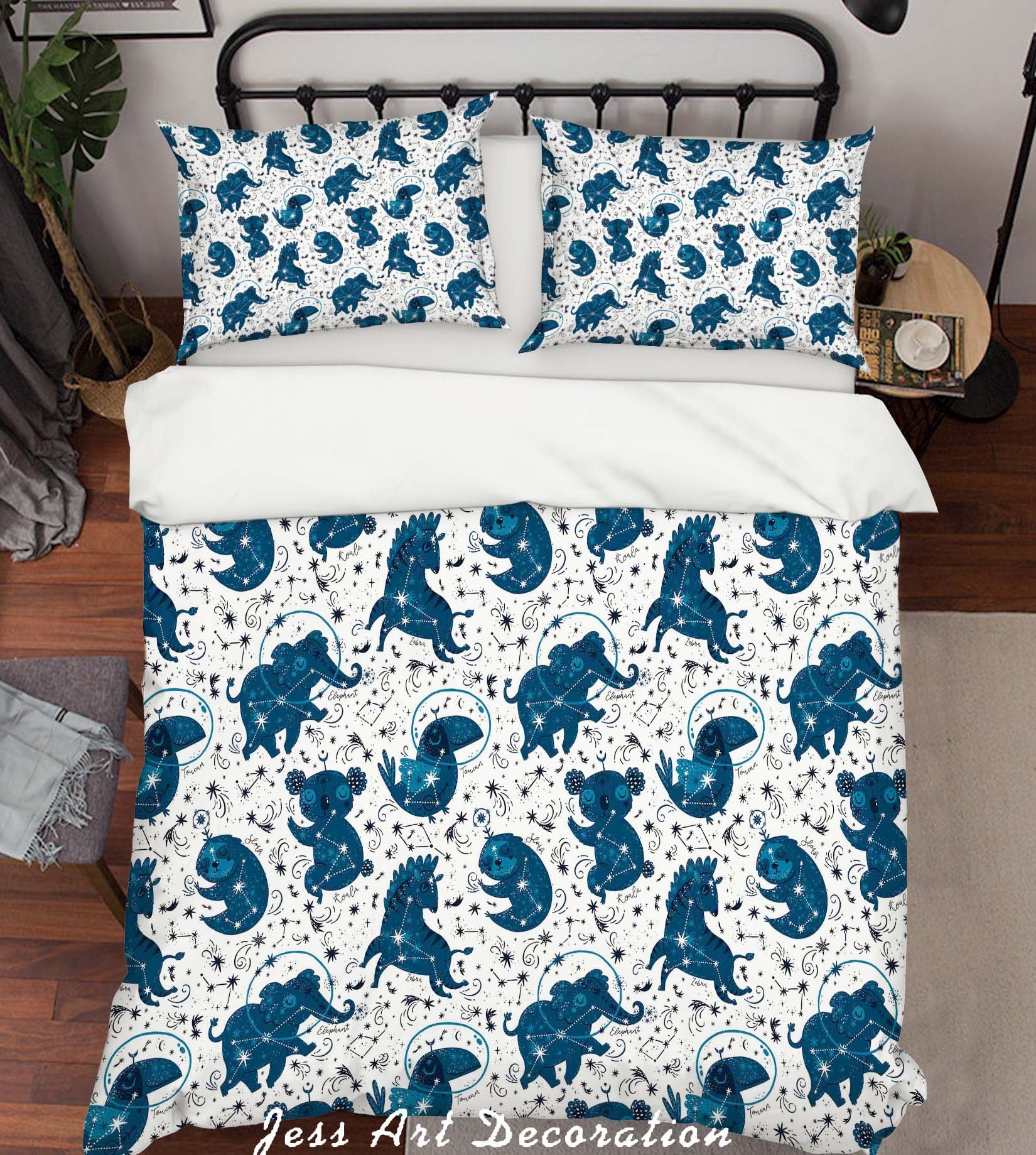 3D Blue Animal Star Space Quilt Cover Set Bedding Set Duvet Cover Pillowcases Sf05