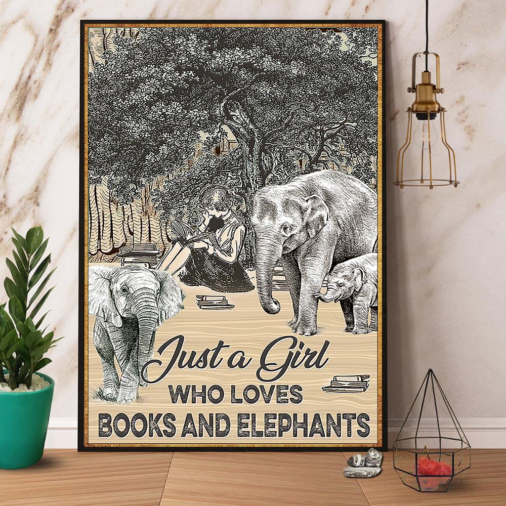 Just A Girl Who Loves Books And Elephants Paper Canvas Prints Poster Wall Art