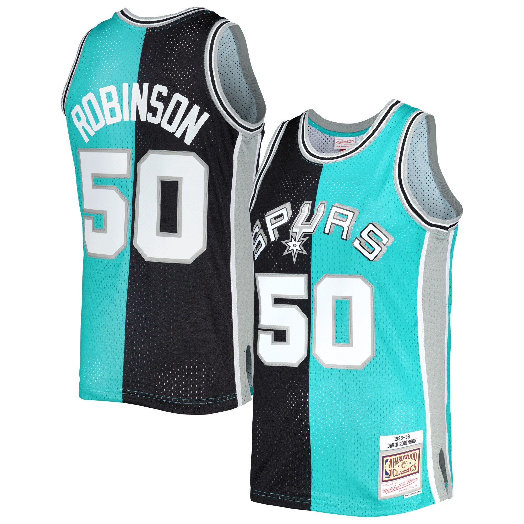 David Robinson San Antonio Spurs Mitchell & Ness Hardwood Classics 1998/99 Split Swingman Jersey – Black/Teal