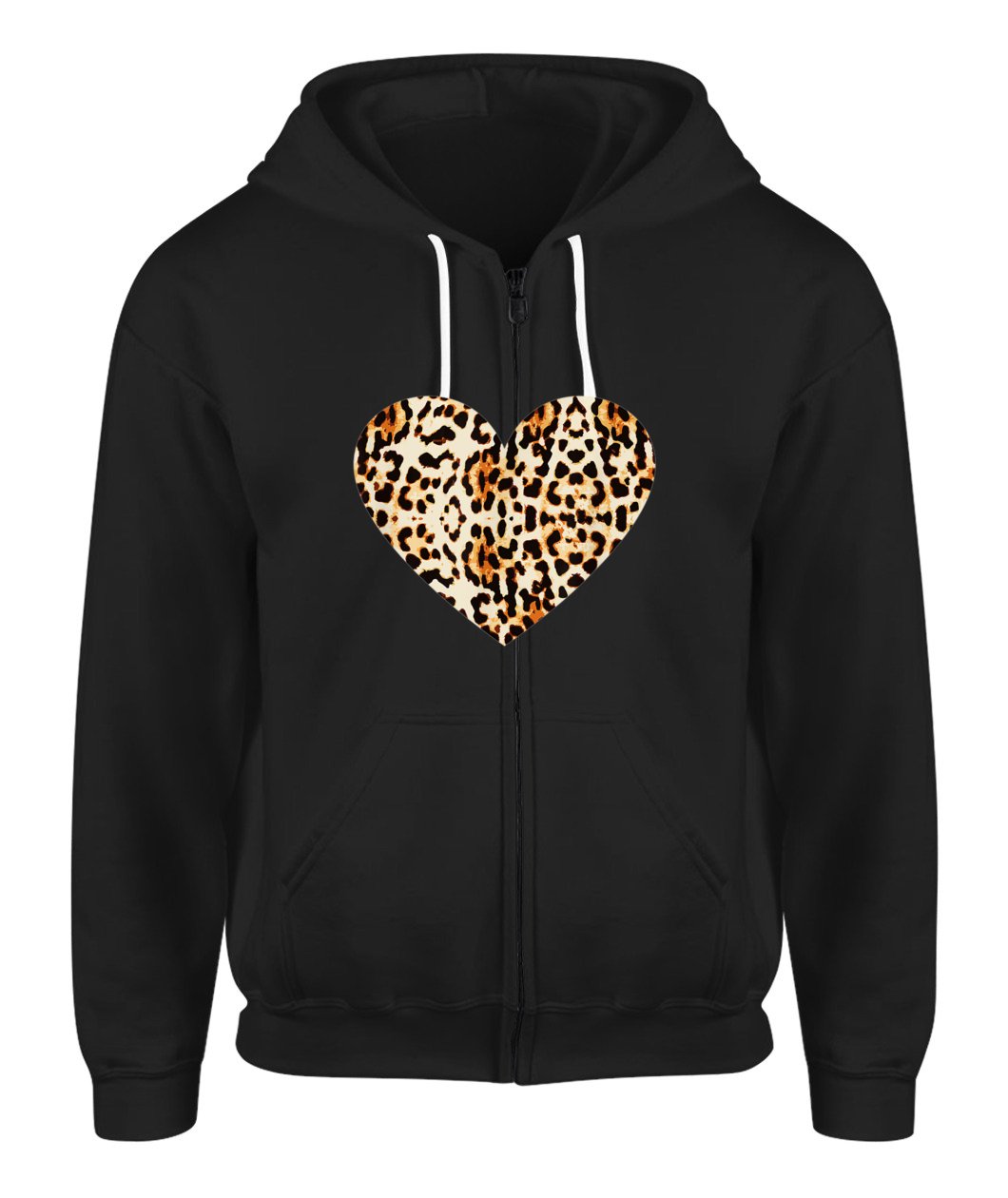 Cool Cheetah Leopard Print Heart Zip-Up Hoodie