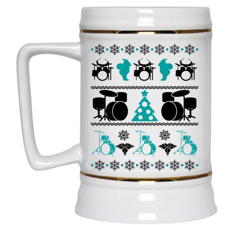 Ugly Christmas Beer Stein 22oz, Cute Drummer Beer Mug