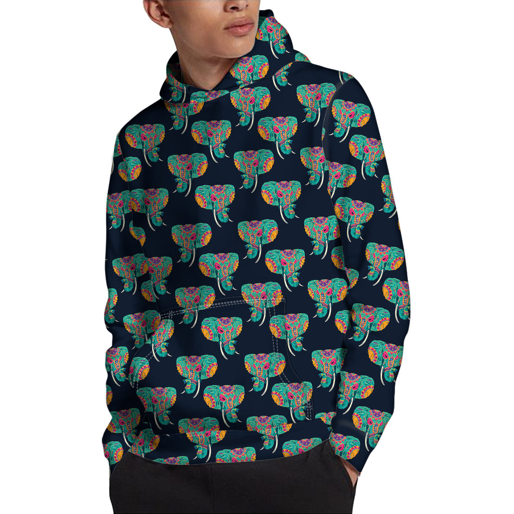 Indian Tribal Elephant Pattern Print Pullover Hoodie