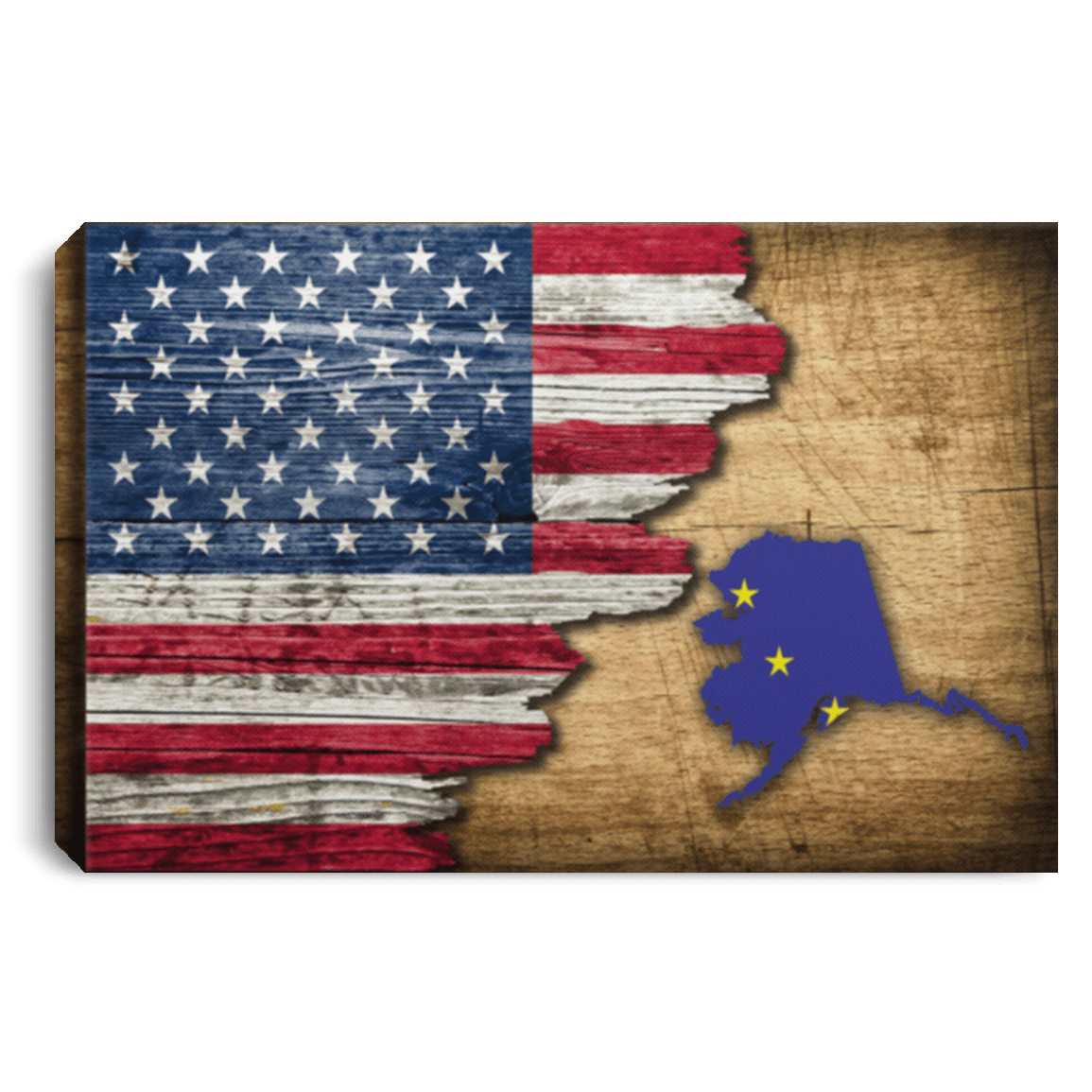 United States/Alaska Flag Ripped Effect 12X8 Inches Landscape Canvas .75In Frame