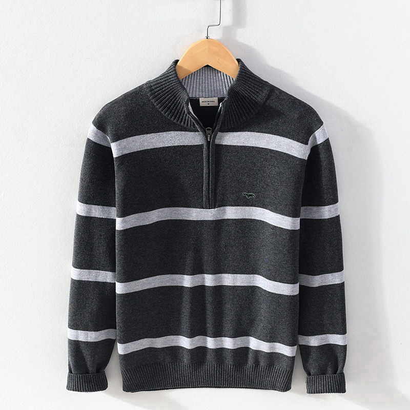 Autumn Winter Men’s Striped Sweaters coat Pullovers Male Thick Sweaters Stand Collar Slim Fit Knitted Pullover 3XL alx