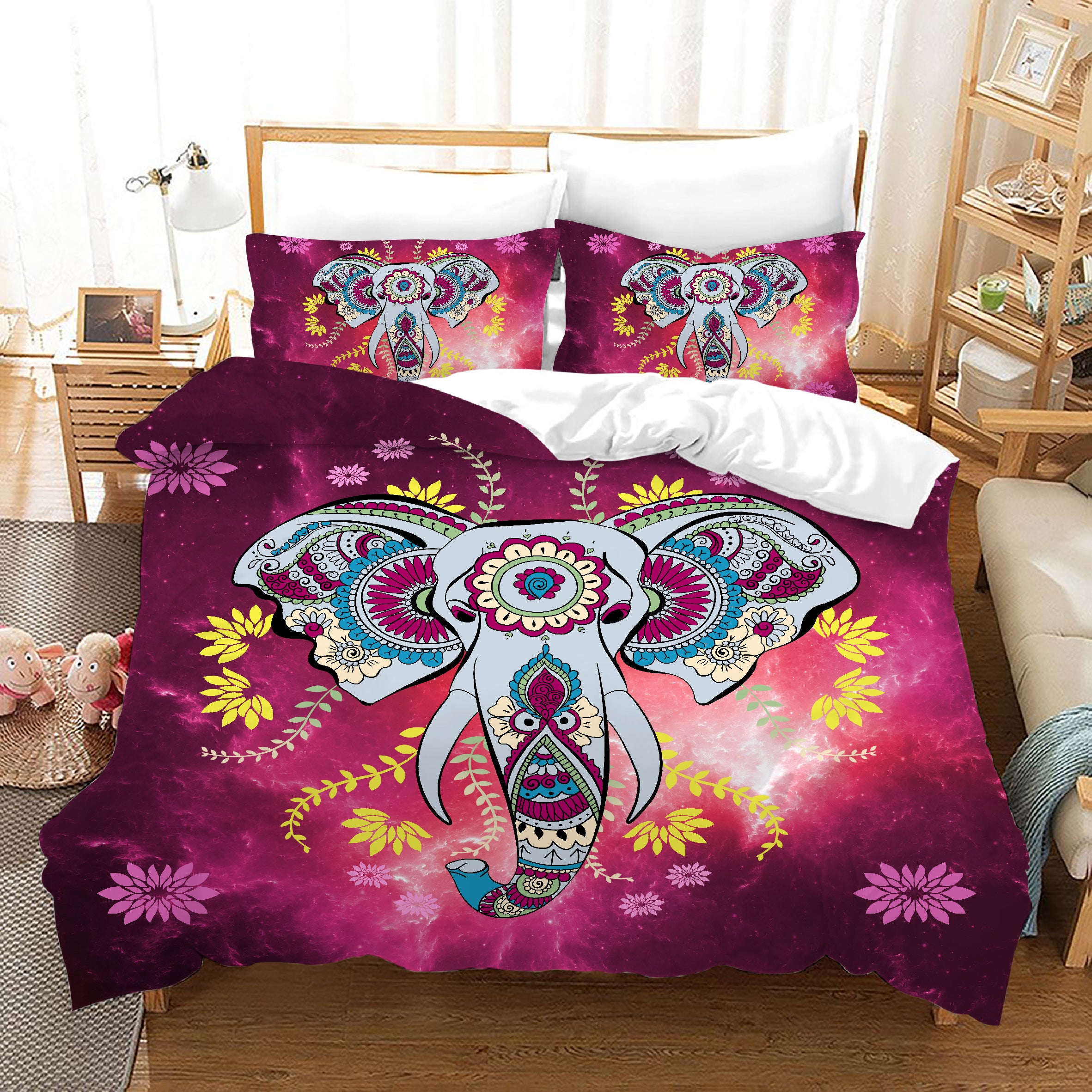 3D Rosy Floral Elephant Quilt Cover Set Bedding Set Duvet Cover Pillowcases Jn 1082