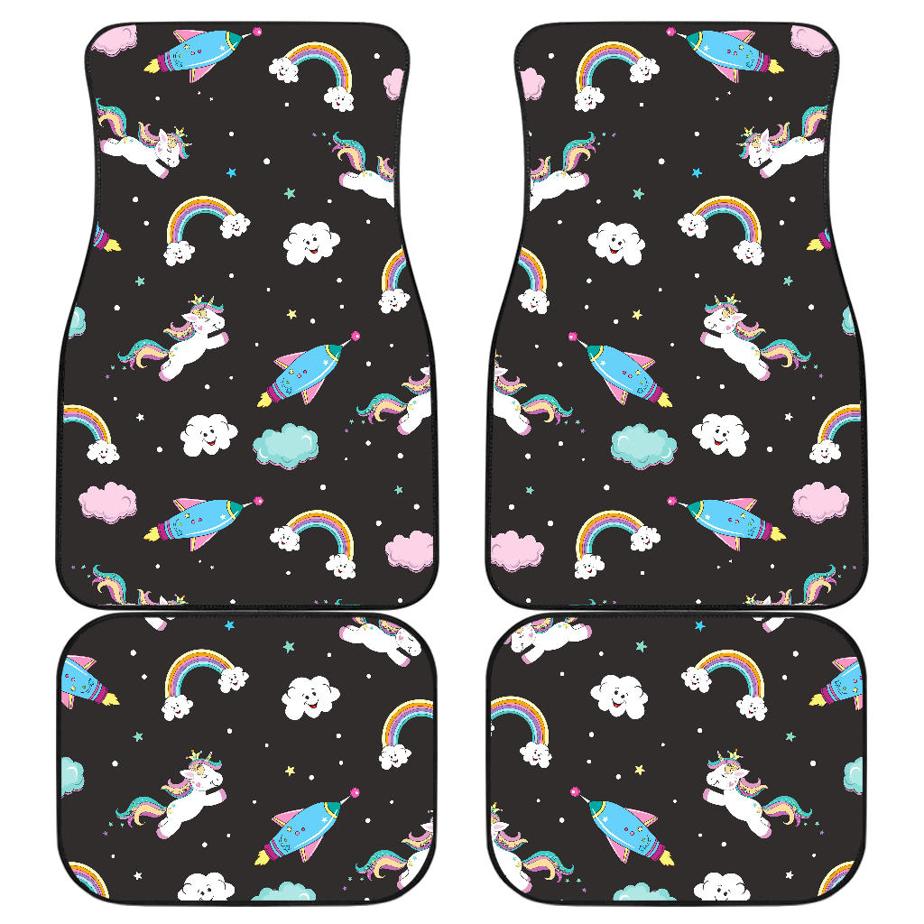 Star Space Unicorn Pattern Print Front And Back Car Floor Mats, Front Car Mat