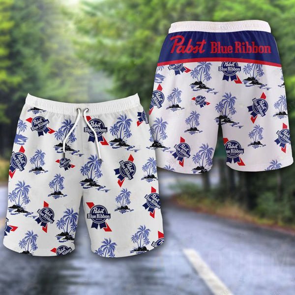 Tropical Palms Pabst Blue Ribbon Hawaii Shorts Beach Short For Men Ha1776