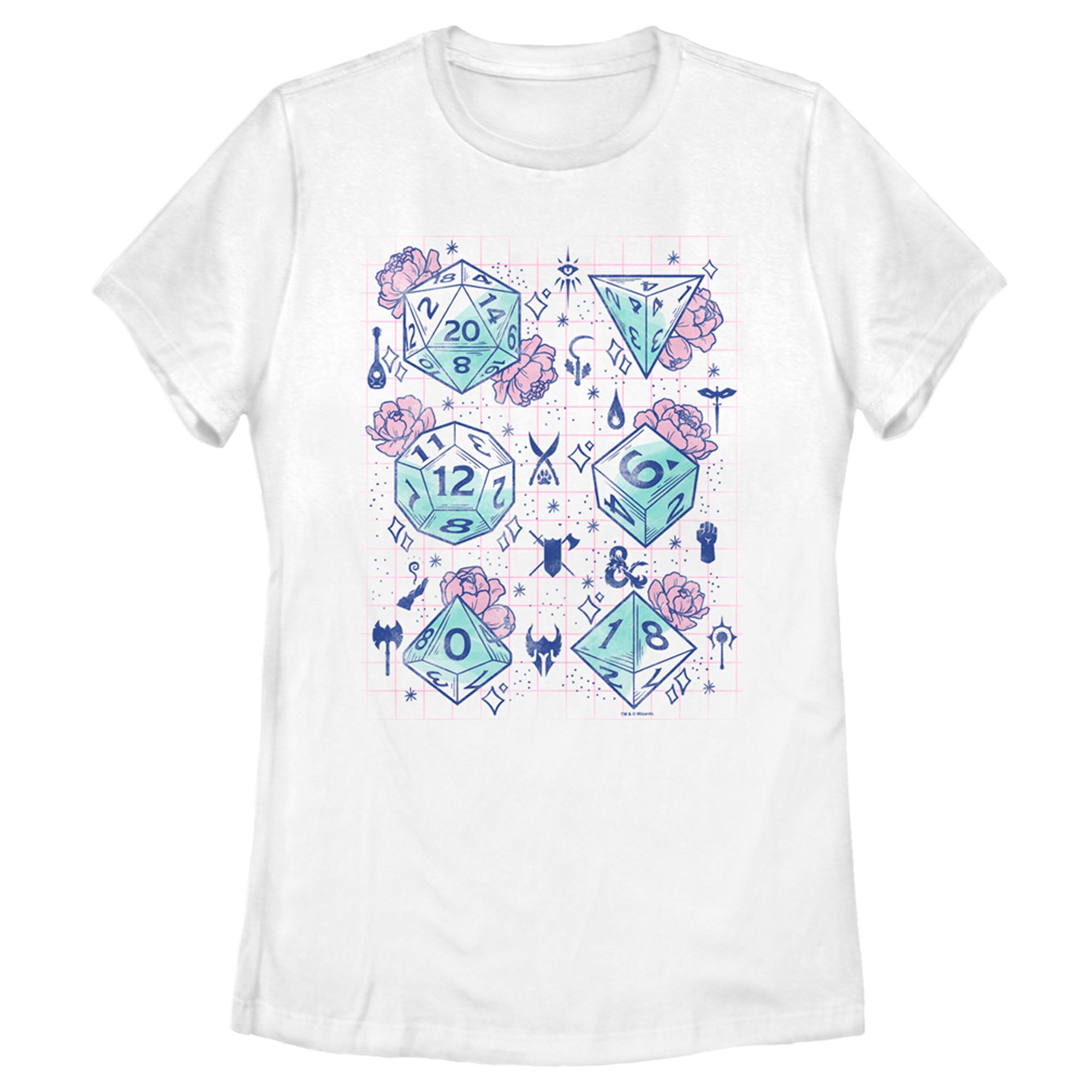 Women’S Dungeons & Dragons Pastel Floral Dice T-Shirt