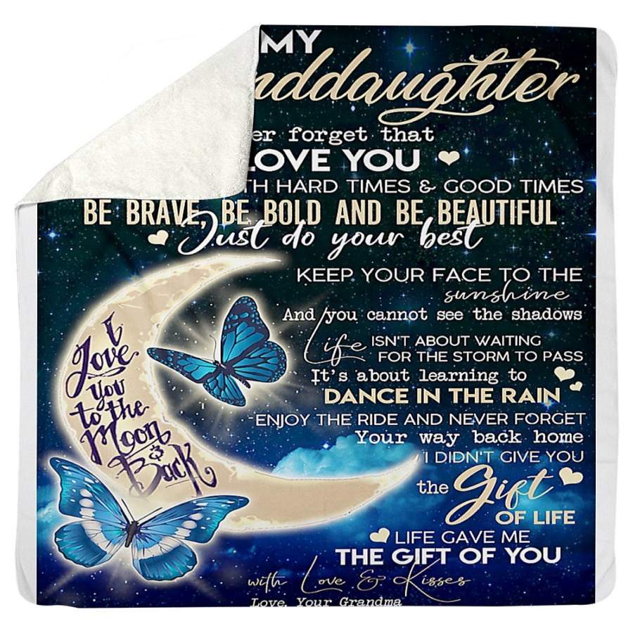 To My Granddaughter Love You To The Moon And Back Love Your Grandma Sherpa Blanket