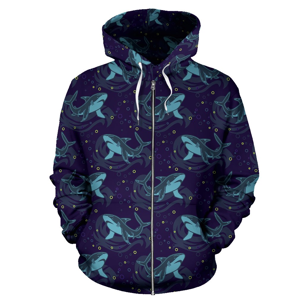 Shark Themed Print Zip Up Hoodie