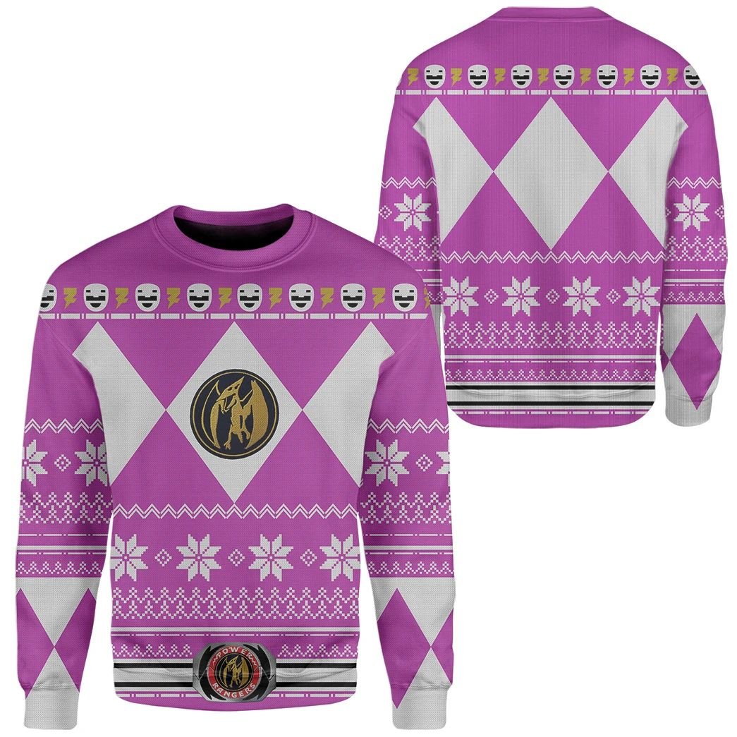 Unifinz Power Rangers Ugly Sweater Mighty Morphin Pink Power Rangers Sweater 2022