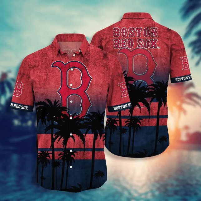 Boston Red Sox Hawaiian Shirt  Tropical Palm Design