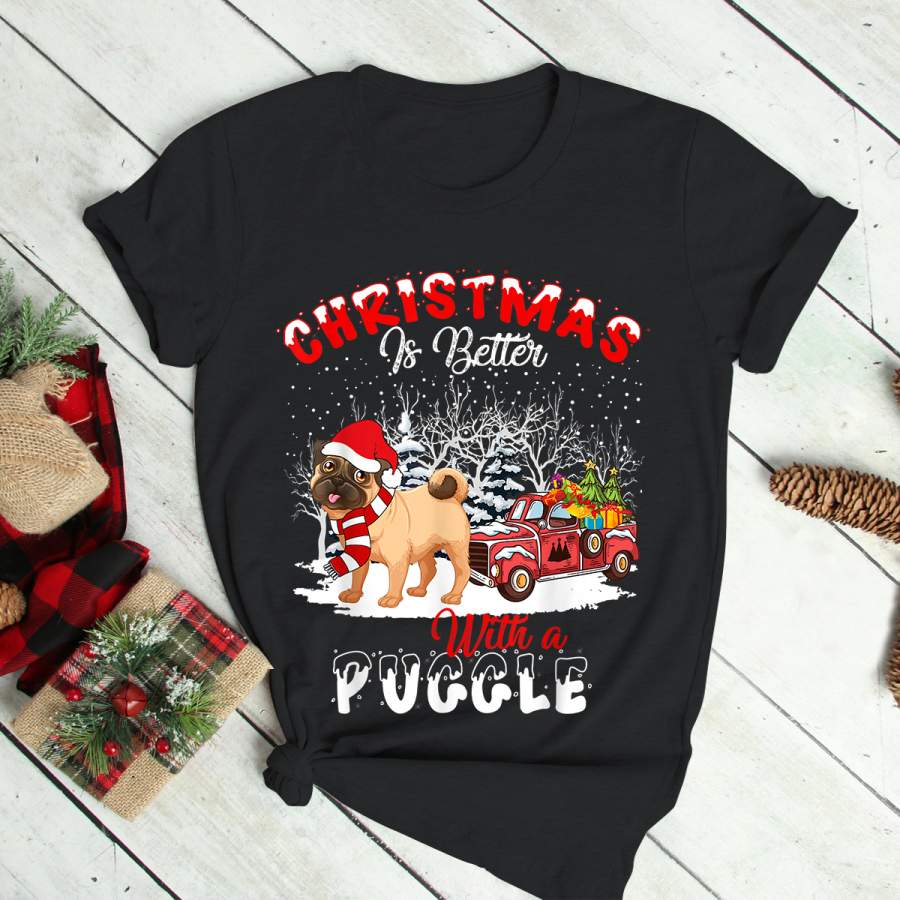 Puggle Dog Christmas Is Better Dog Light Tree Xmas T-Shirt