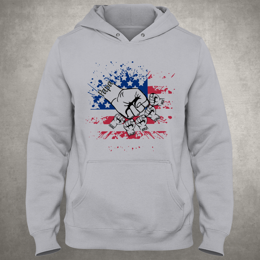 Papa And Grandkids Hands Flag Hoodie