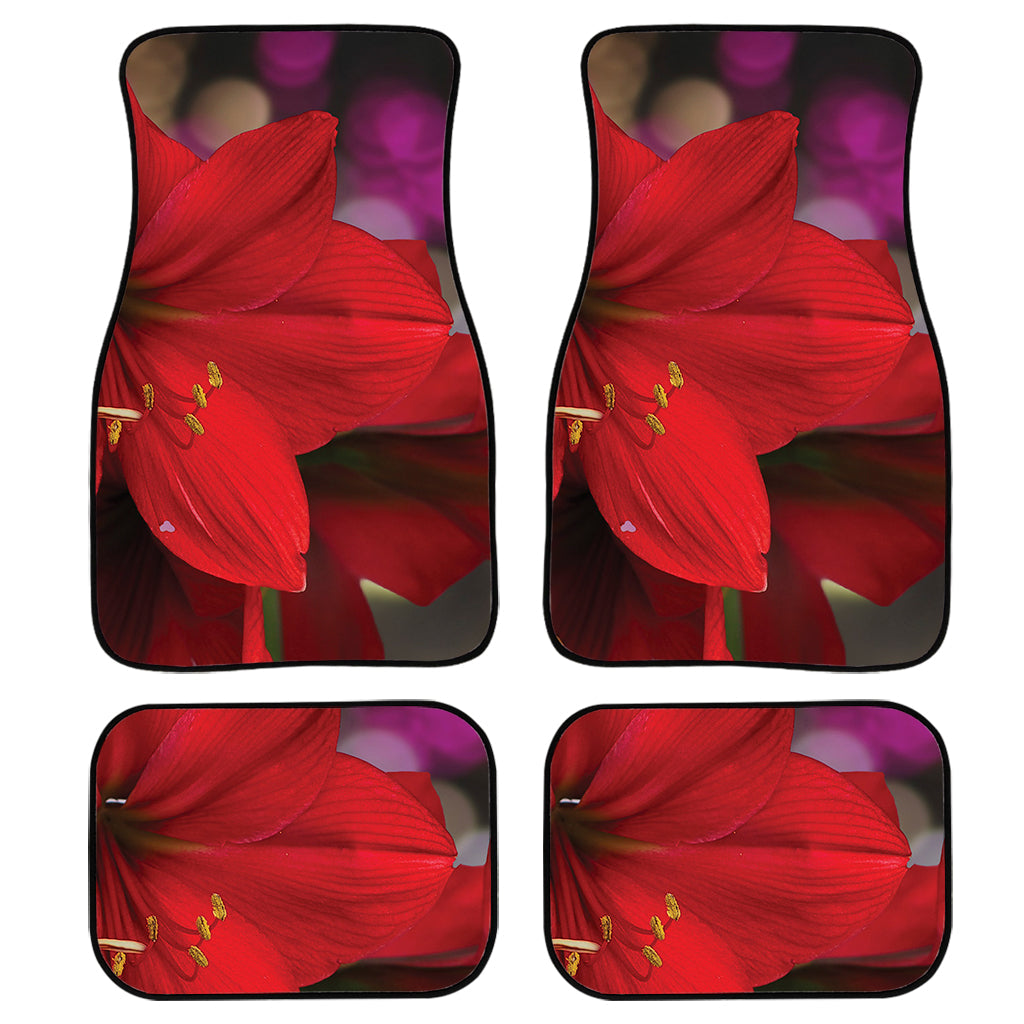 Red Amaryllis Print Front And Back Car Floor Mats, Front Car Mat