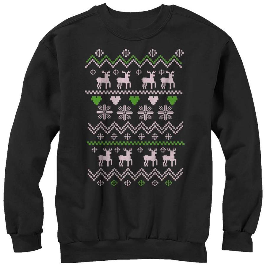 Lost Gods Men’s Ugly Christmas Reindeer & Hearts  Sweatshirt Black