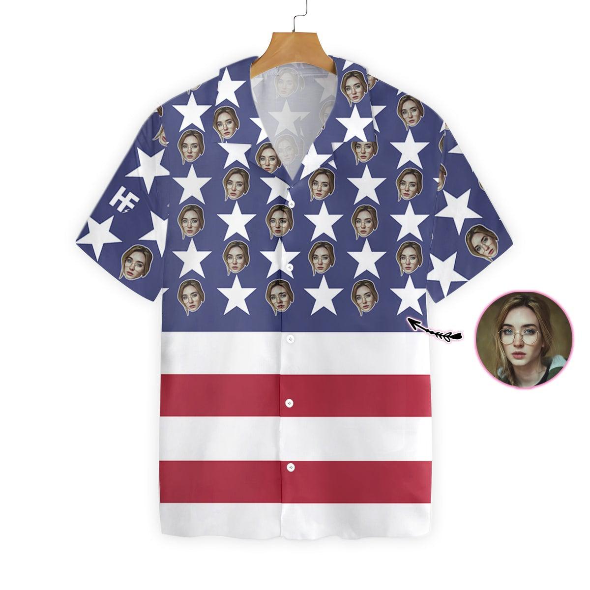 Wife Face With American Flag Custom Photo Hawaii Shirt For Men Women Ha9557