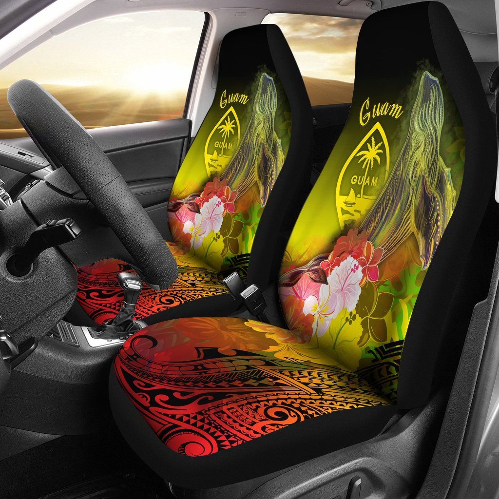 Guam Car Seat Covers – Humpback Whale with Tropical Flowers (Yellow)- BN18