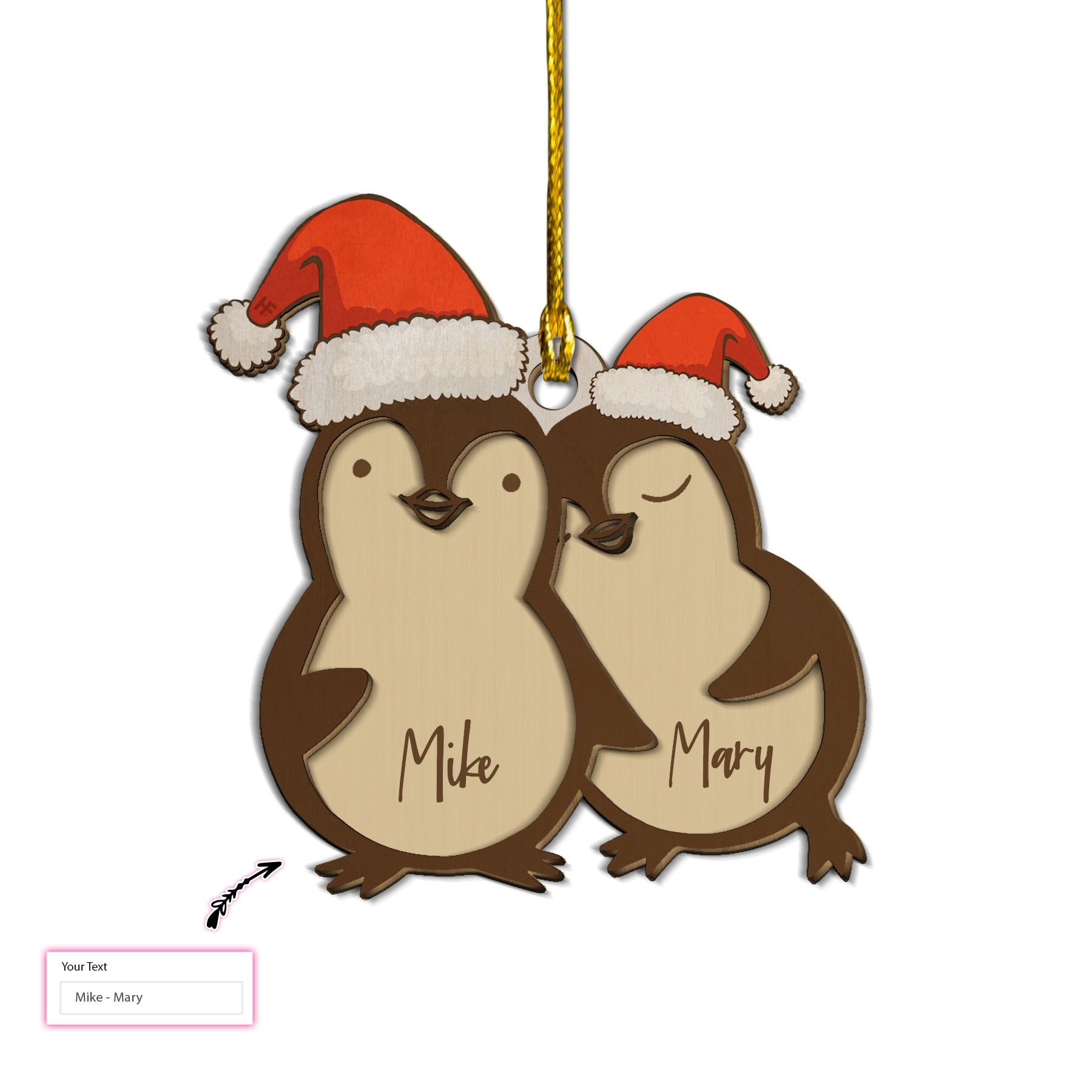 Christmas Penguin Couple Custom Layered Wood Ornament, Personalized Christmas Gift For Men And Women