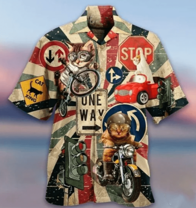 Check out this awesome Super Cool Driving Cat Vintage Hawaiian Unisex Aloha Shirts V