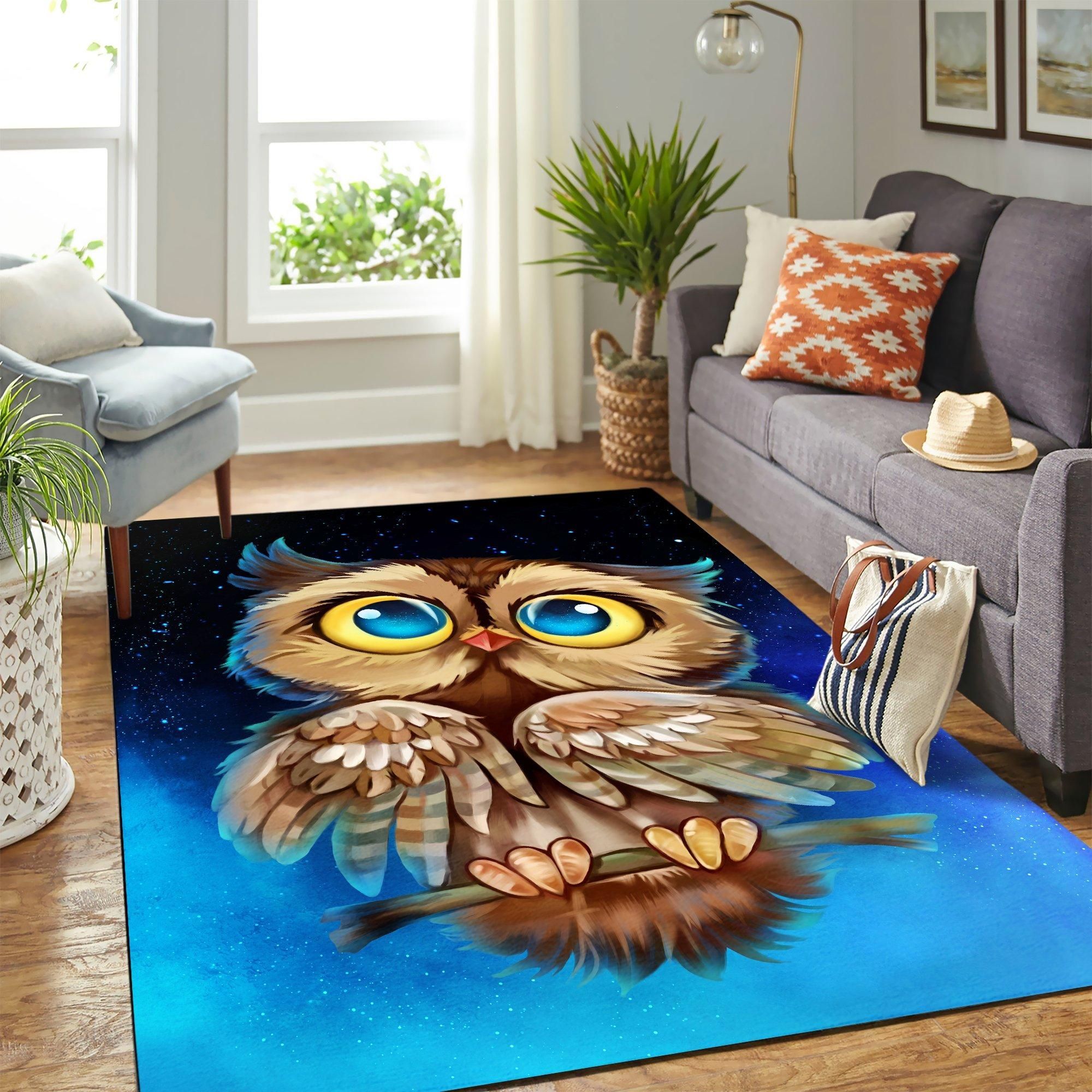 Owl Night Cute Area Rug Geeky Carpet – Home Decor – Bedroom Living Room Décor