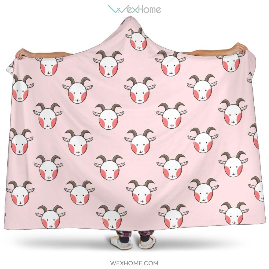 Cute Goat Pattern Hooded Blanket