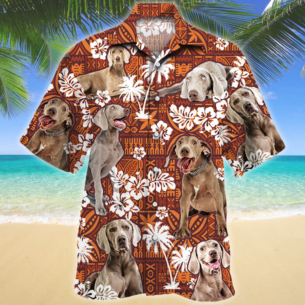 Weimaraner Dog Lovers Red Tribal Pattern Hawaiian Shirt Ha29500