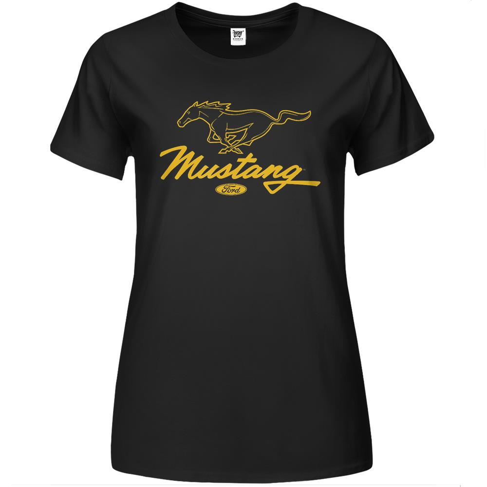 Ford Mustang Pony Script Logo Premium Womens T Shirts