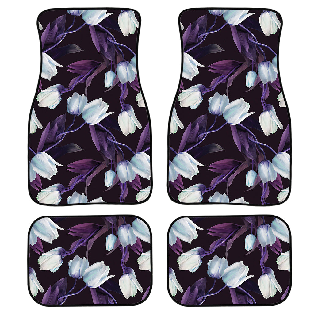 White And Purple Tulip Pattern Print Front And Back Car Floor Mats, Front Car Mat