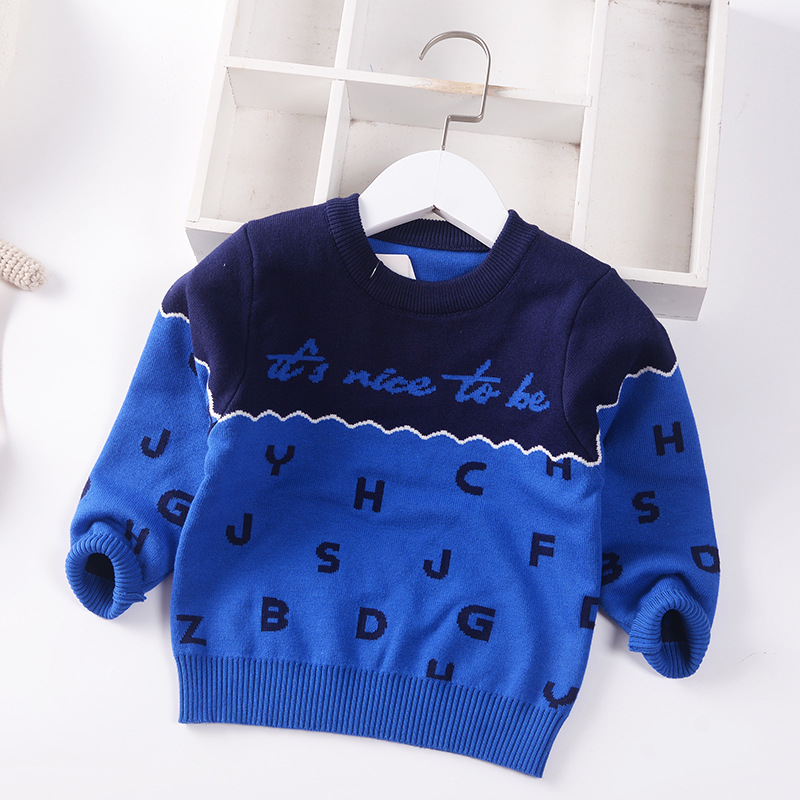 Boys Sweater 2022 New Autumn Winter Baby Sweater Jumper Children Sweater Letter Color Matching Toddler Pullover Kids Clothes 1-7 alx