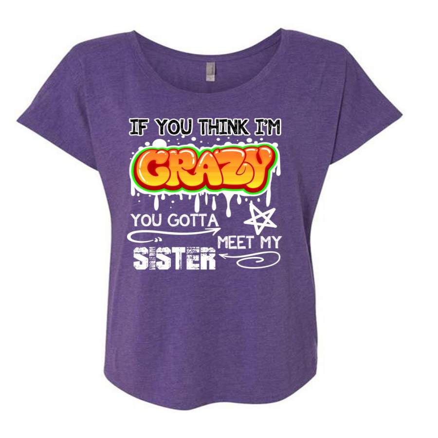 You Gotta Meet My Sister T Shirt, You Think I’m Crazy T Shirt, Cool Shirt (Ladies’ Triblend Dolman Sleeve)