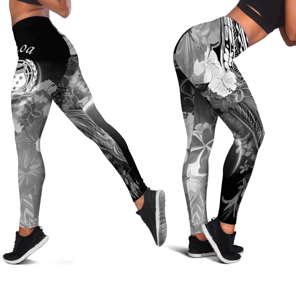 Samoa Leggings – Humpback Whale With Tropical Flowers (White)