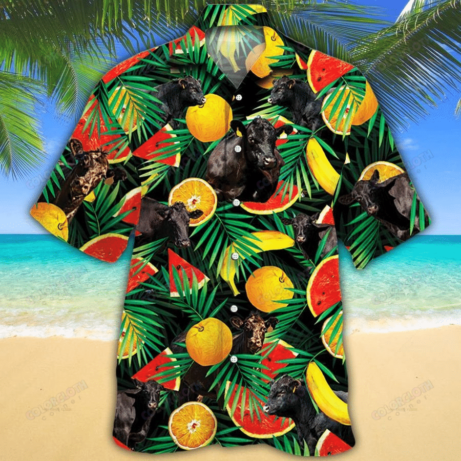 Black Angus Cattle Lovers Tropical Fruits Hawaii Shirt Ha95365